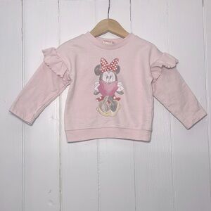 DISNEY EUC Girls Minnie Mouse Heart Ruffle Sleeve Crewneck Sweatshirt